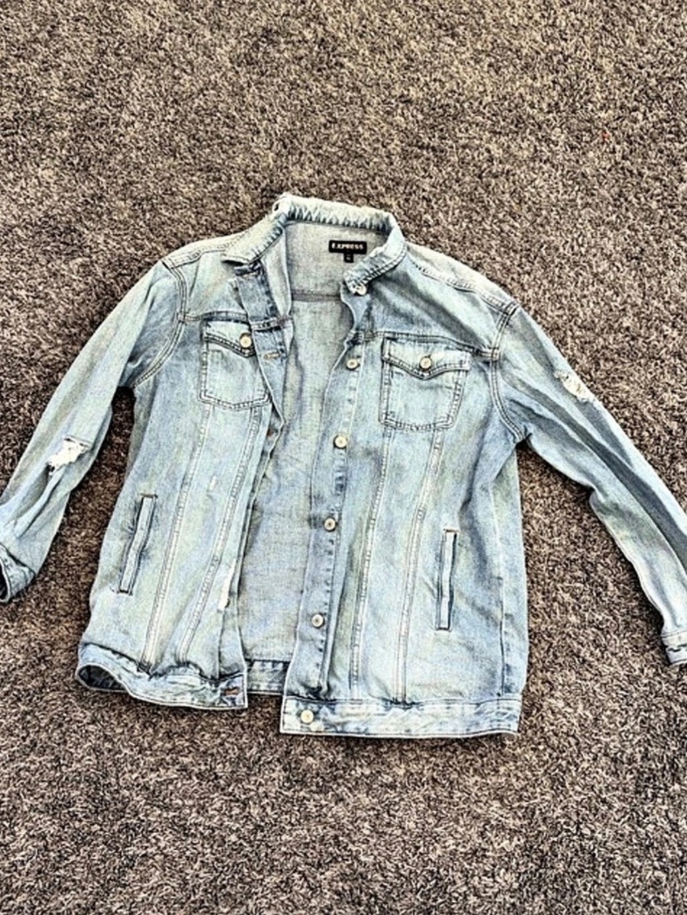 Express Distressed Denim Jacket in Blue Size Medium